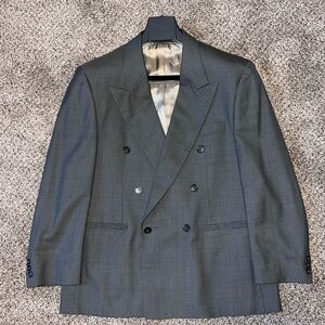 Marco Cellini Gray 100% Wool Low Double-Breasted Suit Jacket 44R GREAT Condition